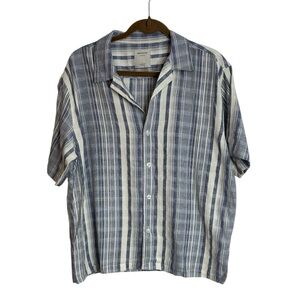 Massive Luxury Men’s Large Short Sleeve Striped Shirt Blue White Resort Office